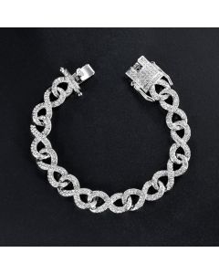 11mm Iced Infinity Cuban Link Bracelet in White Gold