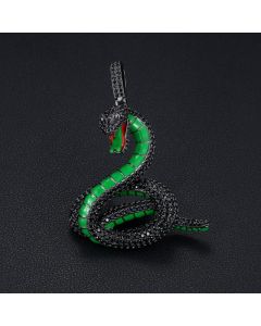 Iced Green Enamel Snake Pendant in Black Gold