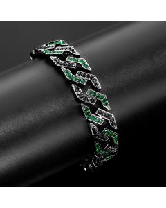 14mm Iced Emerald&Black Cuban Link Bracelet in Black Gold