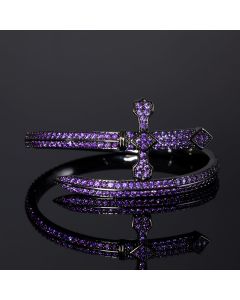 Iced Purple Sword Bangle Bracelet in Black Gold