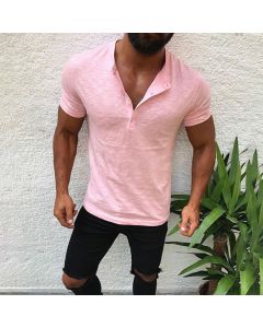 Men's Button Down Solid Color T-Shirt