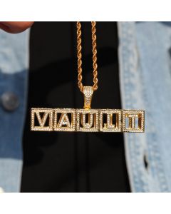Custom Baby Block Hollow Letters Pendant in Gold