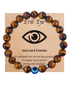 8mm Evil Eye Tiger's Eye Stone Stretch Bracelet