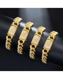 12mm 8" Initial Letter Iced Miami Cuban Bracelet in Gold