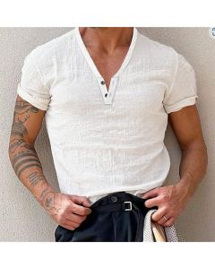 Casual Cotton Linen V-Neck T-Shirt