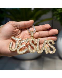 Iced Big Custom Baguette Letters Pendant in Gold