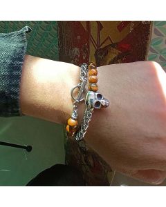 Natual Healing Stone Franco Chain Skull Layer Bracelet