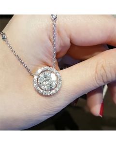 18" Dazzling Round Cut Halo Circle Pendant Necklace in Sterling Silver