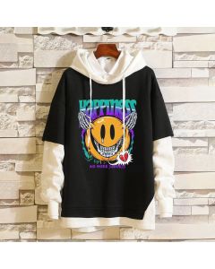 Letter Smiley Print Patchwork Hoodie