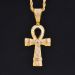 Iced Round & Baguette Ankh Cross Pendant in Gold