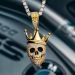 Iced Skull with King Crown Pendant in Gold