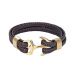 Coffee Braided Leather Gold Anchor Bracelet
