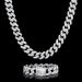 20mm Iced Miami Cuban  Chain and Bracelet Set in White Gold