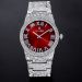 Iced Nugget Style Red Dial Roman Numerals Watch in White Gold