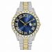 Iced Two Tone Roman Numerals Blue Dial Men's Watch