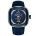 Square Arabic Numeral Men's Watch with Blue Leather Strap