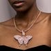 Women's Pink Butterfly Pendant with 4mm 20" Tennis Chain Set