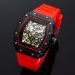 Hollow Mechanical Men's Watch with Red Silicone Strap
