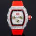 Baguette Cut Men's Watch with Red Silicone Strap