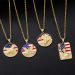 American Flag Eagle Statue of Liberty Badge Pendant Necklace in Gold